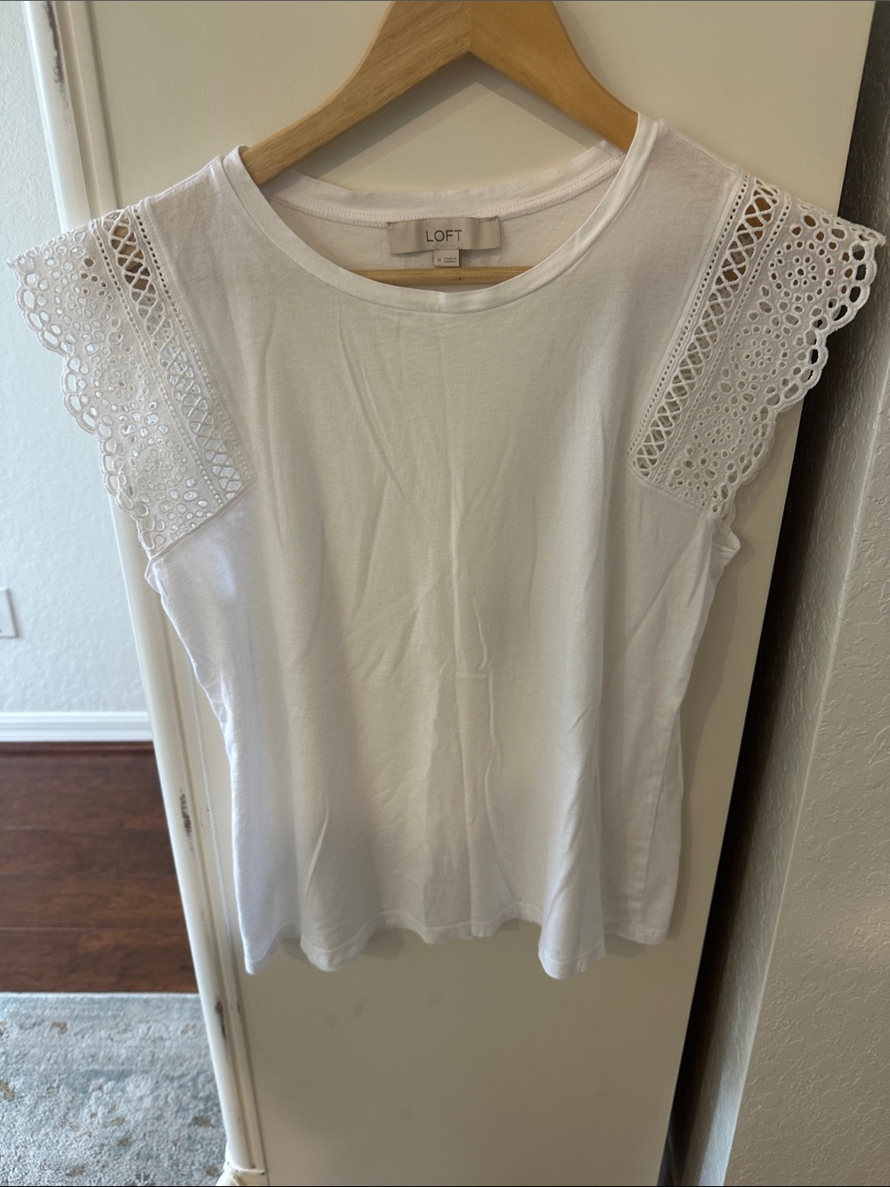 LOFT White Eyelet Cap Sleeve Tank
